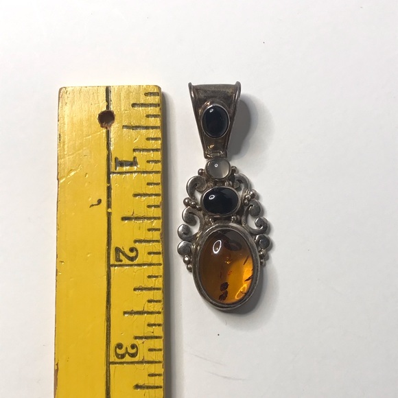 Pendant 925 Sterling Silver Amber Semi Precious - Picture 3 of 8